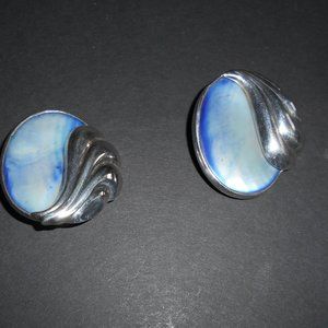 Large 925 Silver & Sky-Blue Mother of Pearl Earrings